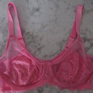 She Curve Bra 38F Pink Lace Sheer Underwire Full Coverage Back Closure